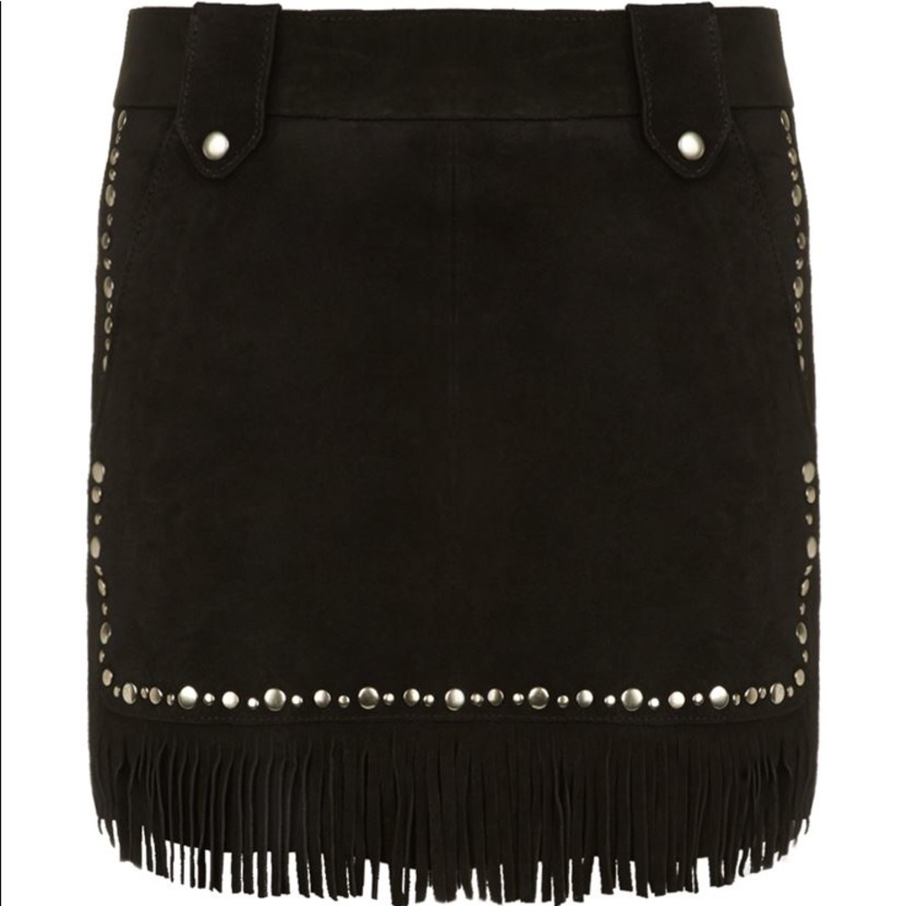 70’s French Black suede fringe skirt